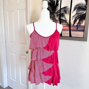 Women’s Kirra Tank | Spaghetti Strap | Pink & White Stripe | Ruffles | Medium